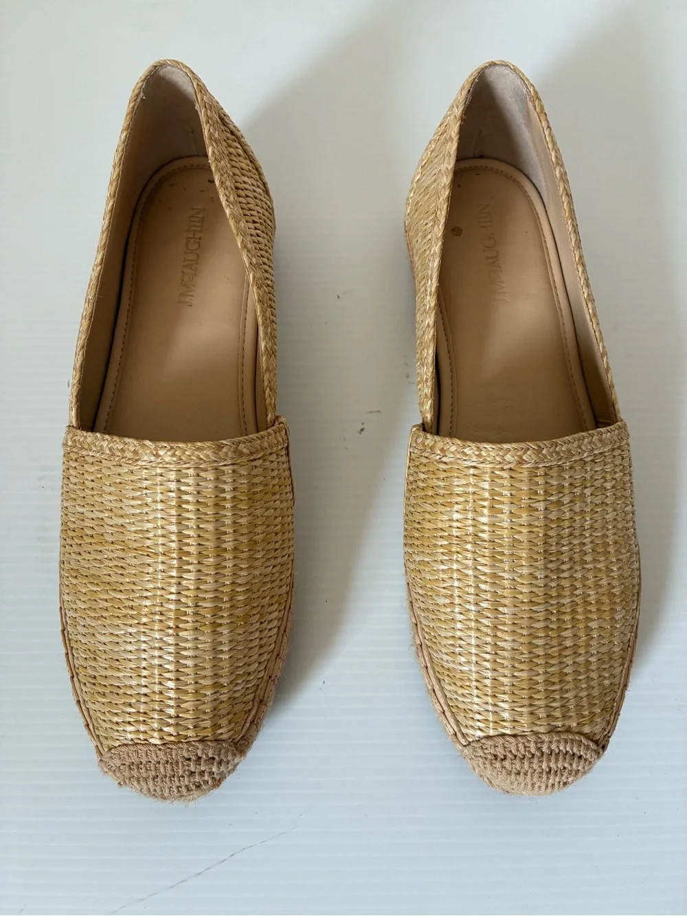J.McLaughlin Woven Tan Raffia Slip On Espadrille Loafers size 9